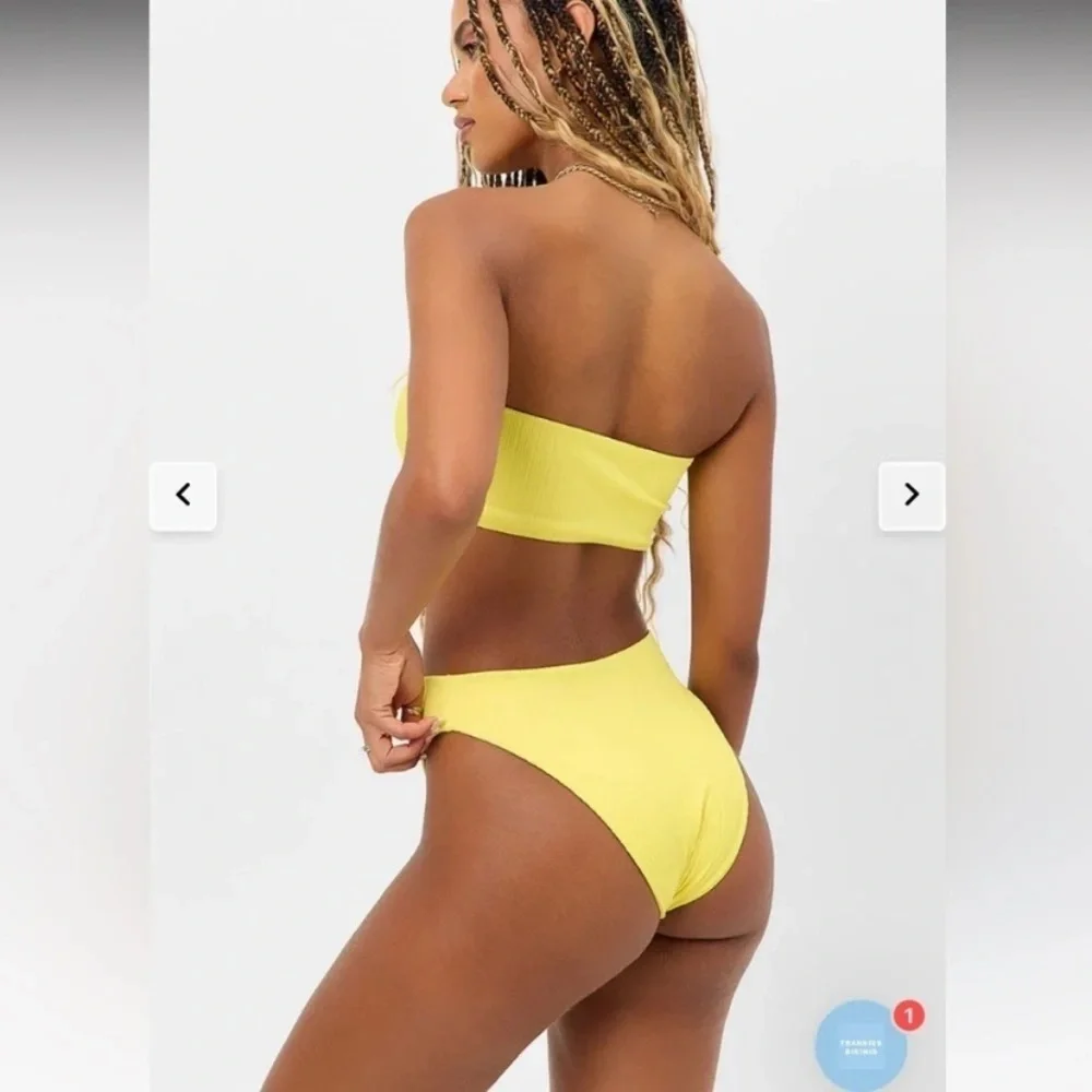 New! Frankie’s bikinis plisse cheeky bottoms Pina colada yellow 10752